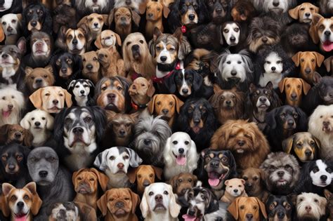 A large group of dogs are all looking at the camera. | Premium AI-generated image