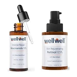 wellwell Niacinamide 10% Serum, 45ml |Retinol 0.5% Night Cream, 120g ...