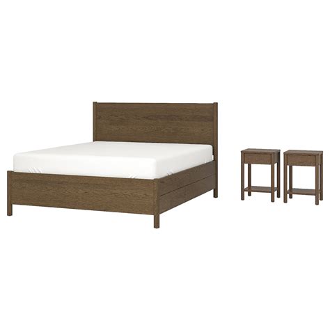 TONSTAD bedroom furniture, set of 3, incl bed storage/brown stained oak ...