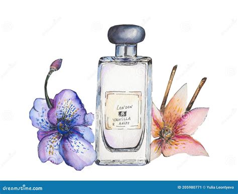 Perfume Bottle with Flowers of Vanilla and Orchid Stock Image - Image ...