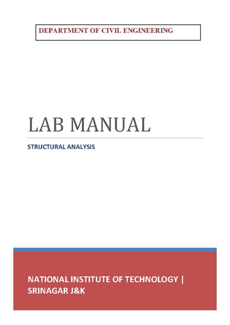 Lab Manual for Structural Analysis (CE 101) - Studocu