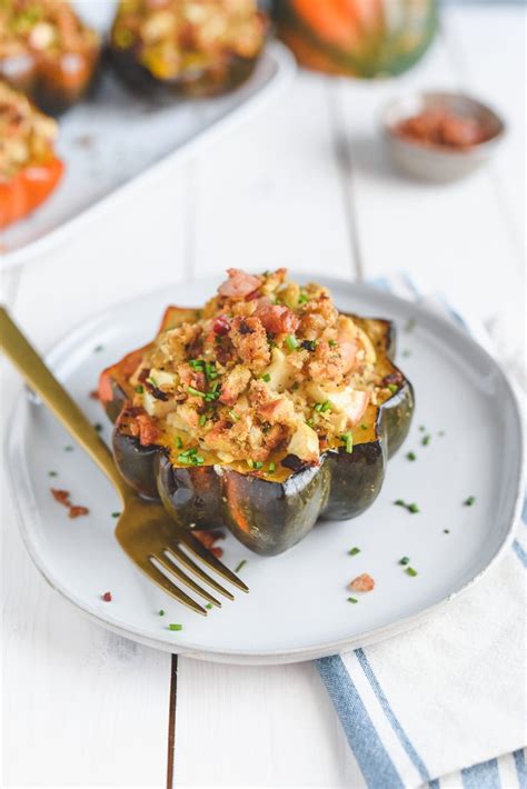 Acorn Squash Stuffed with Chicken Apple Stuffing - My Modern Cookery