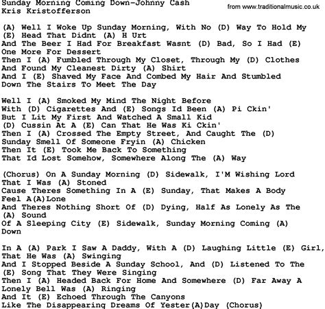 Country Music:Sunday Morning Coming Down-Johnny Cash Lyrics and Chords