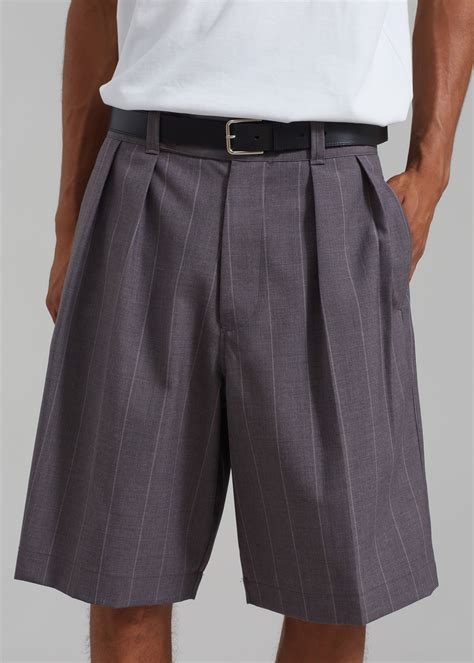 Dash Pleated Bermuda Shorts - Grey Stripe | Grey stripes, Guys clothing ...