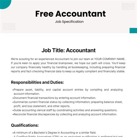 Free Accountant Job Specification Template to Edit Online