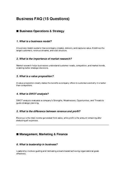 Business Operations FAQ: 15 Key Questions Explained - Studocu