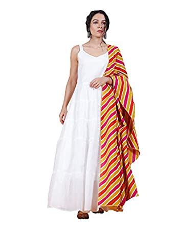 Buy Rustorange Women's Viscose Empire Peach & Pink Leheriya Inspired ...