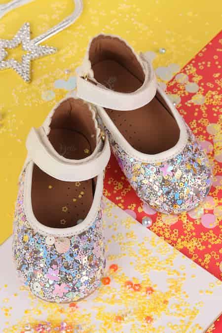 Buy Silver Embellished Under The Sea Sequin Ballerina Shoes For Girls ...