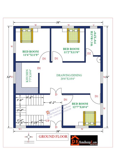 30X34 Affordable House Design - DK Home DesignX