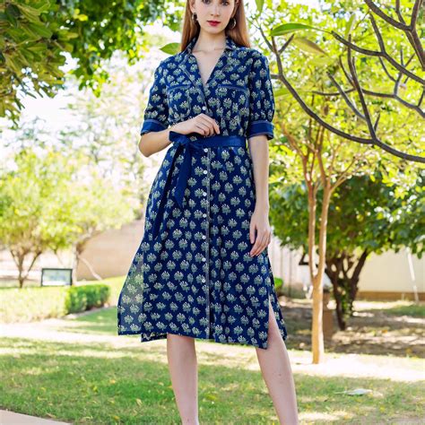 Indigo Hand Block Printed Dress – MISSPRINT