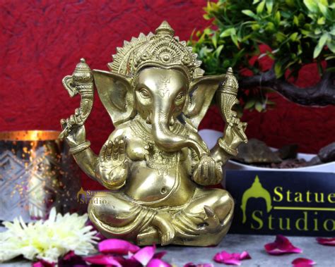 Brass ganesha statue with tilted head sculpture religious idol figure ...