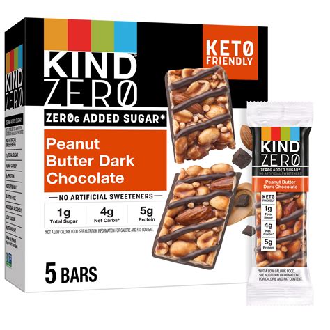 KIND ZERO Added Sugar Bars, Keto Friendly Snacks, Peanut Butter Dark ...