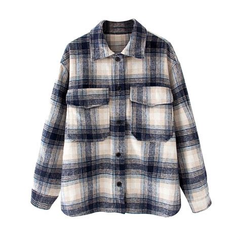 women plaid shirt jacket vintage brushed fur coat ... – Grandado