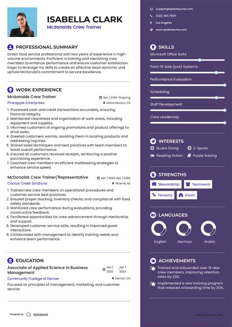 10+ Mcdonalds Crew Trainer Resume Samples & Templates for 2025