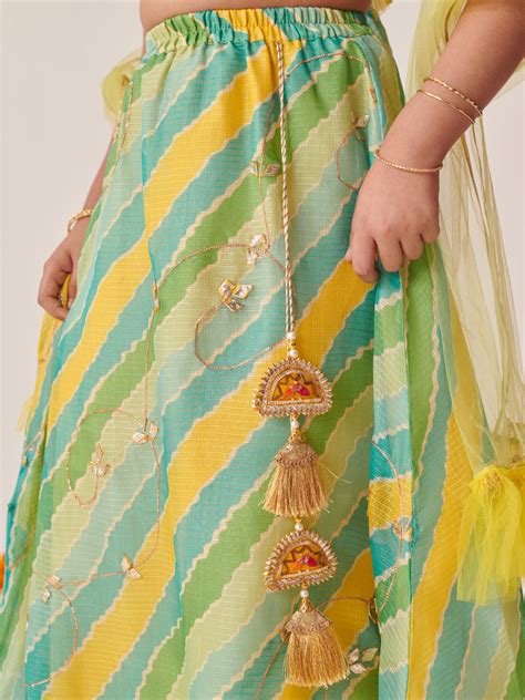 Buy Green and Yellow Printed Lehenga Blouse With Dupatta