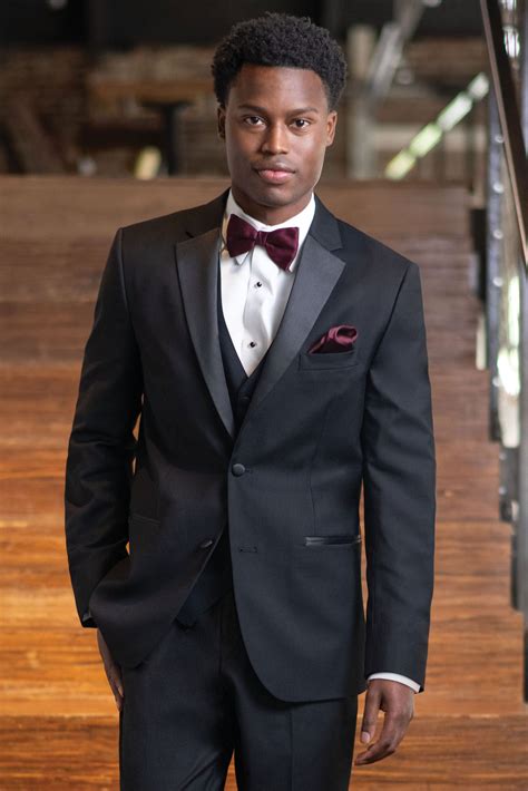 Black Suit Red Shirt Black Bow Tie