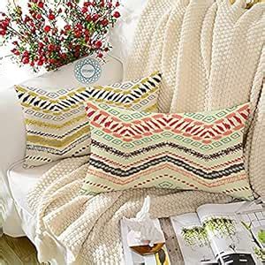 Buy STITCHNEST Yellow & Red Geometrical Printed Canvas Cotton Cushion ...