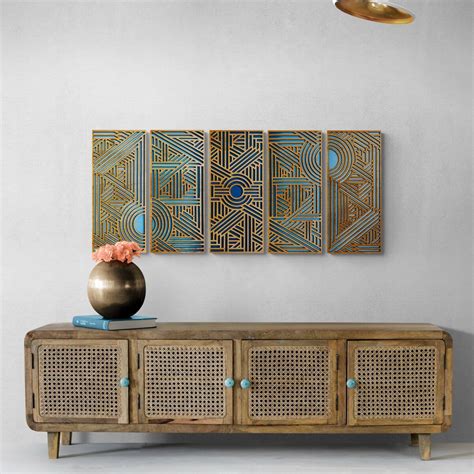 Geometric Wall Art 5 Panel Art Deco Wall Decor Layered Wood Wall ...