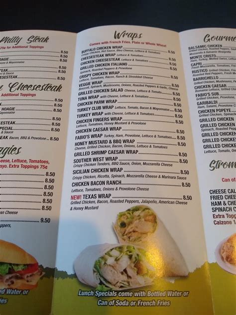 Menu at Fabio's Bistro pizzeria, Fanwood