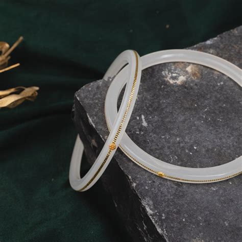 Hem Jewels® 22kt (916) Yellow Gold Pola Bangles - Milky White