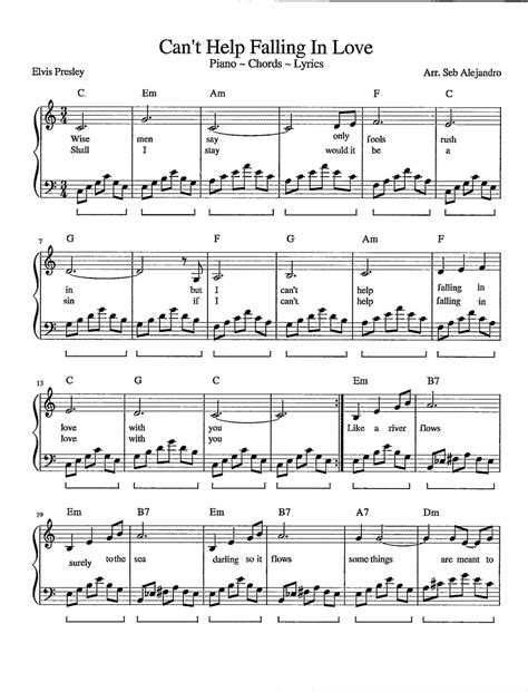 Can't Help Falling in Love - Piano Chords Lyrics - Digital Printable ...