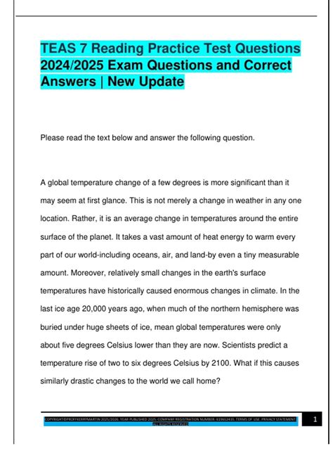 TEAS 7 Reading Practice Test Questions 2024/2025 Exam Questions and ...