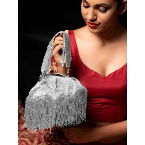 Buy Odette Silver Printed Clutches Online