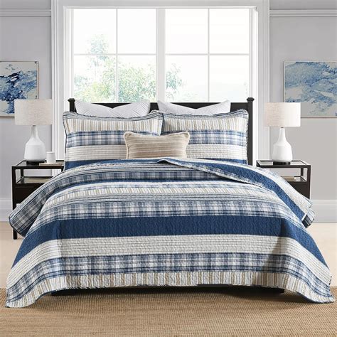 Amazon.com: Homzard Queen Comforter Set - Blue White Tan Striped Queen ...