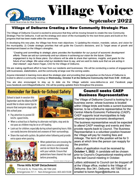 September Village Voice :: Village of Delburne Alberta
