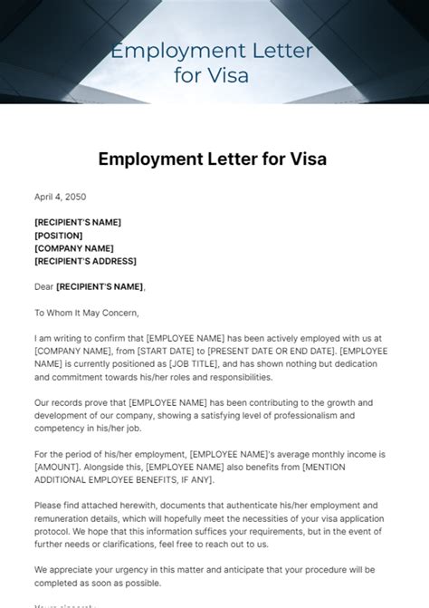 Employment Letter For A Visa