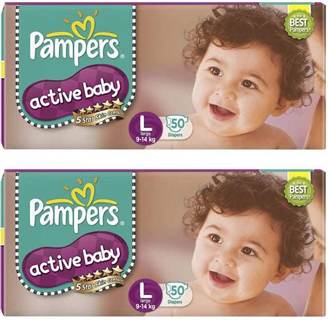 Pampers Active Baby Taped Diapers,L 50+50 Large size diapers, (LG) 50 ...