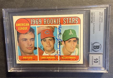 1969 Topps #597 Rollie Fingers rookie signed. A's auto. BAS 10 ...