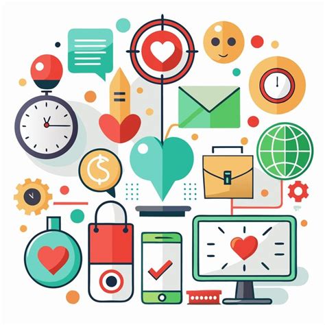 Colorful icons in a circle with hearts clocks and a globe | Premium AI ...