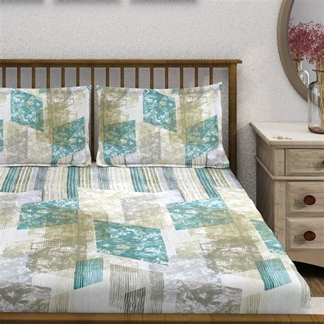 Buy SWAYAM Ananda Cotton 210TC Geometric Print 3Pcs Queen Bedsheet Set ...
