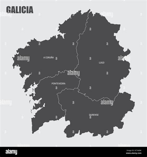 The Galicia region map divided in provinces with labels, Spain Stock Vector Image & Art - Alamy