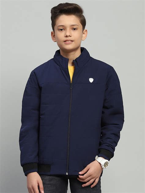Buy Boys Navy Blue Solid Mock Neck Full Sleeve Jacket Online in India ...