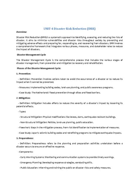 DPPM Unit-4 Summary: Disaster Risk Reduction (DRR) Insights - Studocu