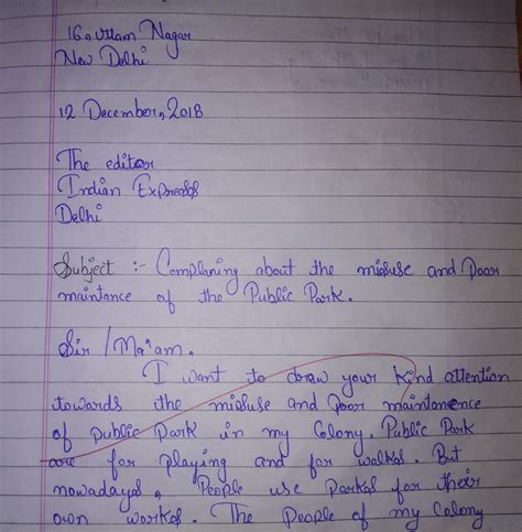 letter of complaints for the poor conditions of the park - Brainly.in