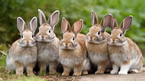Premium Photo | A group of rabbits are lined up in a row.