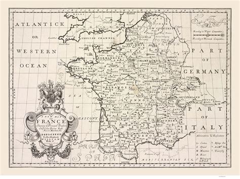 France 1700 Simple in English with Provinces, Towns & Rivers - Old Map ...
