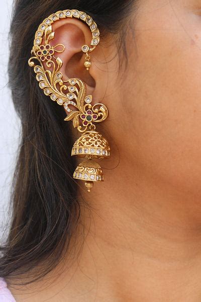 Matte Peacock Full Ear cuff Jhumka – zahana