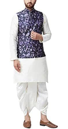 Buy SOJANYA (Since 1958, Mens Silk Blend Cream Kurta Dhoti & Navy Blue ...