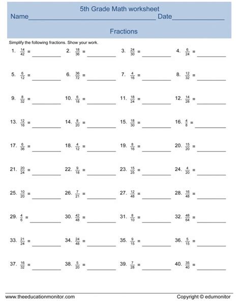 Image result for Simplifying Fractions Worksheet 5th Grade