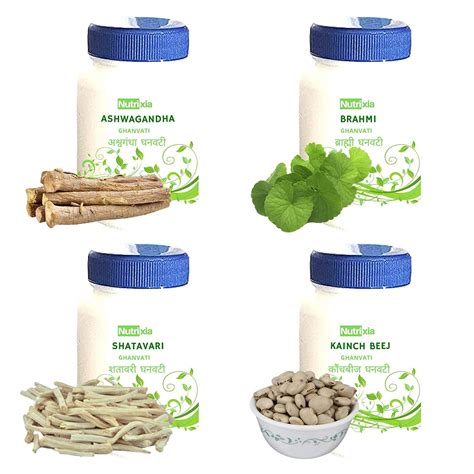 Ashwagandha,Shatavari,Brahmi,Kaunch Beej Ghanvati Combo - Nutrixia ...