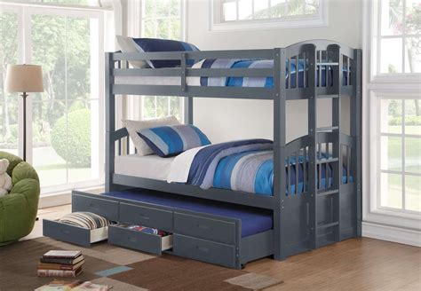B-1841 Grey Reversible Bunk Bed w/ Trundle & Storage (Twin/Twin) - Bunk ...