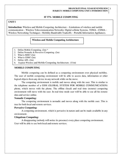 MC(U1) - Mobile Computing Lecture Notes - SUBJECT: MOBILE COMPUTING ...