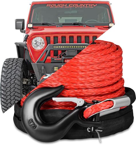 Teodute 3/8" x 92ft Synthetic Winch Rope, 26500lbs Winch Rope Cable Kit, Winch Line Replacement ...