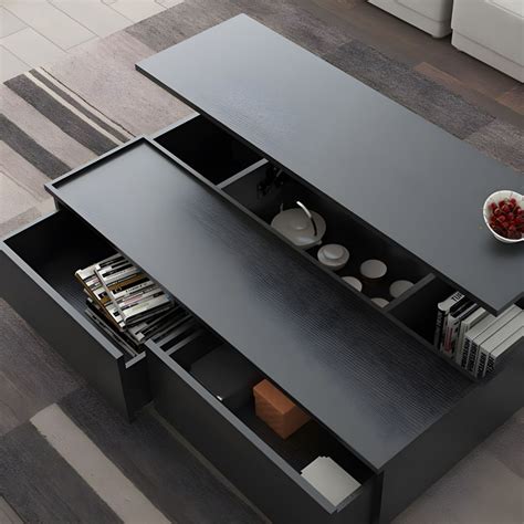 Modern Rectangular Black & Wood Coffee Table with Storage and Drawer ...