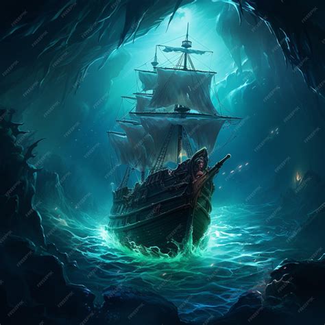 Premium AI Image | pirate ship in a cave with a light at the end ...