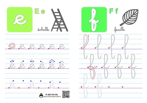 Ecriture de l’alphabet en cursives : lettres e et f | ARC EN CIEL